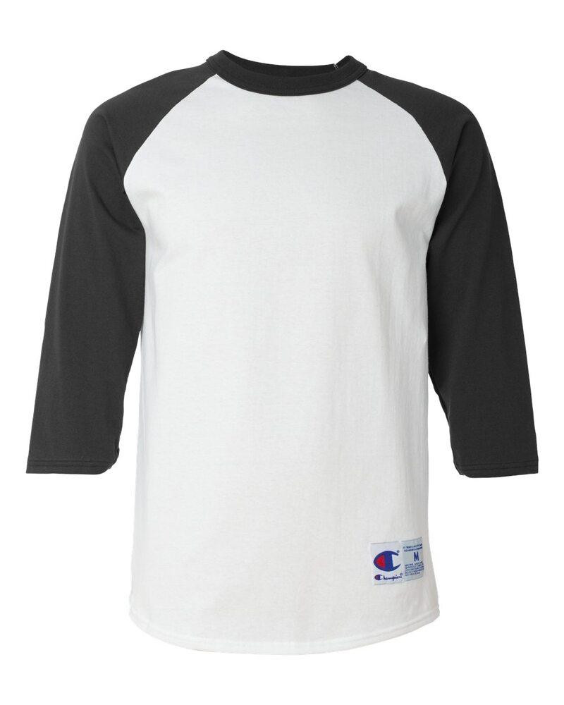 Champion T137 - Raglan Baseball T-Shirt - White/ Black | Needen USA
