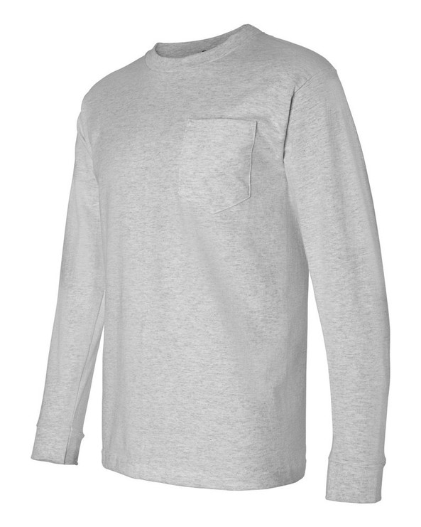 Bayside 8100 - Camiseta de manga larga con bolsillo, fabricada en EE.UU.