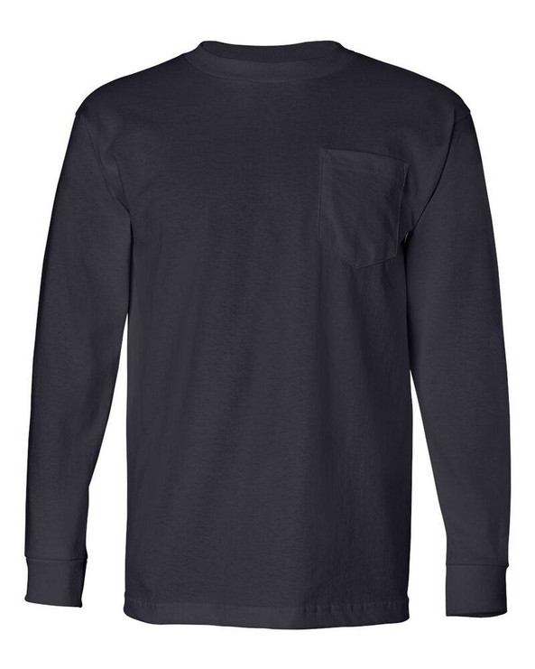 Bayside 8100 - Camiseta de manga larga con bolsillo, fabricada en EE.UU.