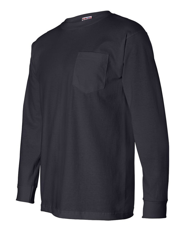 Bayside 8100 - Camiseta de manga larga con bolsillo, fabricada en EE.UU.