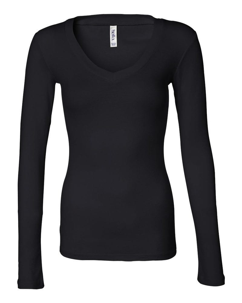 Bella+Canvas 8750 - Ladies' Sheer Mini Rib Long Sleeve V-Neck T-Shirt