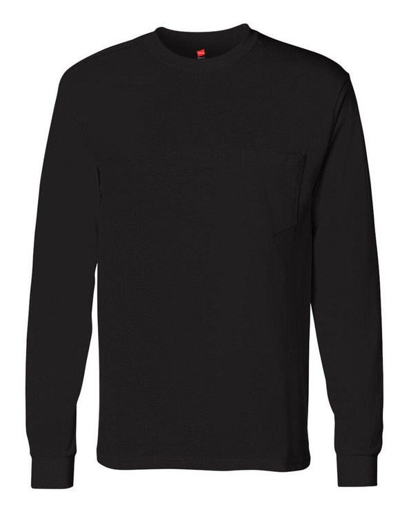 Hanes 5596 - Camiseta de manga larga Tagless® con bolsillo