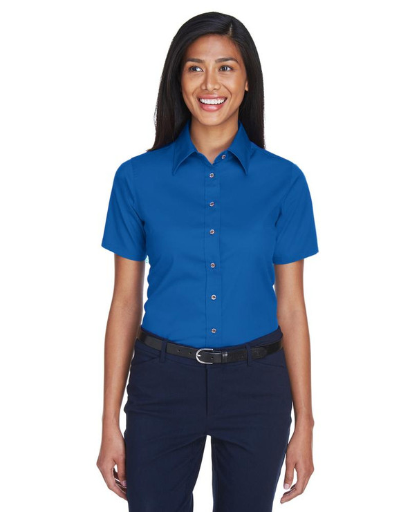 Harriton M500SW - Ladies Easy Blend Short-Sleeve Twill Shirt with Stain-Release