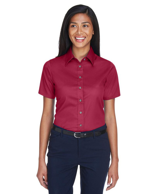 Harriton M500SW - Chemise en sergé à manches courtes Easy Blend pour dames, avec traitement antitaches