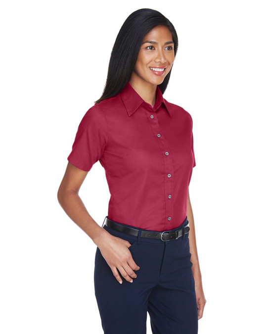 Harriton M500SW - Chemise en sergé à manches courtes Easy Blend pour dames, avec traitement antitaches