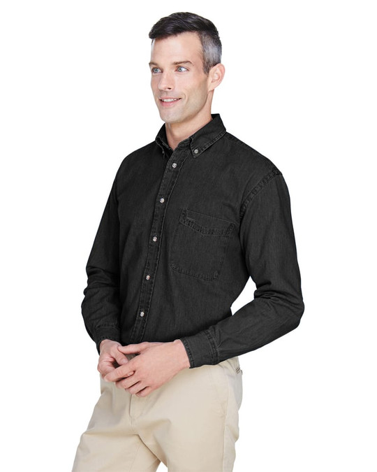 Harriton M550 - Camisa de mezclilla de manga larga de 6.5 oz.