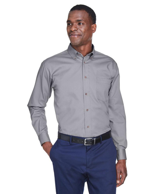 Harriton M500 - Chemise en sergé à manches longues Easy Blend avec traitement anti-taches