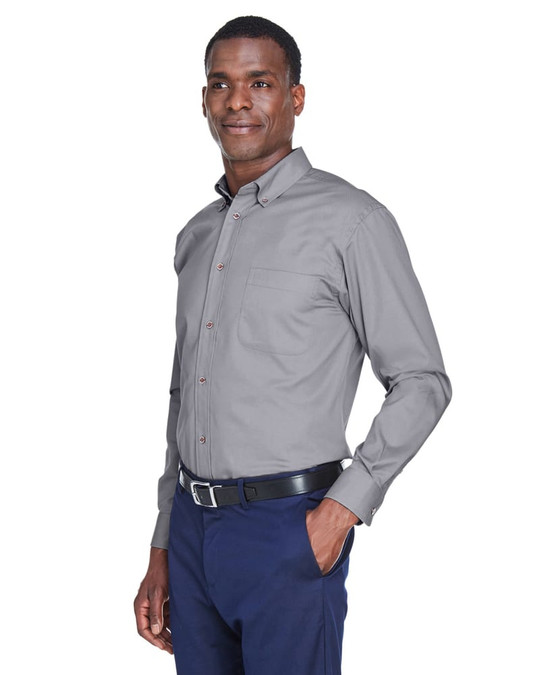 Harriton M500 - Chemise en sergé à manches longues Easy Blend avec traitement anti-taches