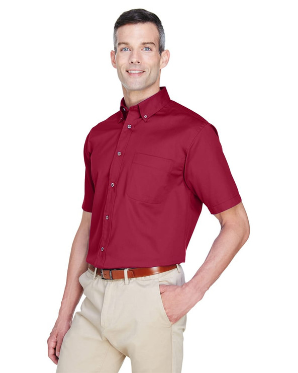Harriton M500S - Men's Easy Blend Short-Sleeve Twill Shirt with Stain-Release