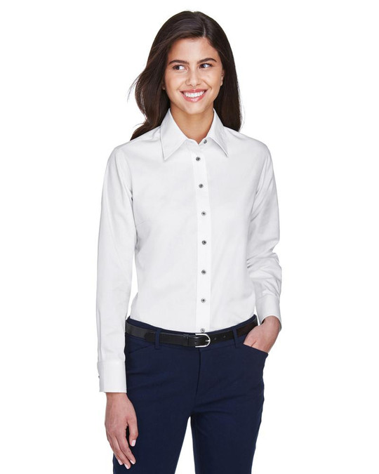 Harriton M500W - Chemise en sergé à manches longues Easy Blend pour dames avec traitement anti-taches