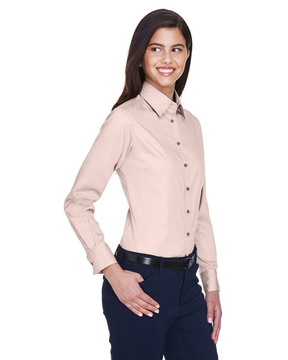 Harriton M500W - Ladies Easy Blend Long-Sleeve Twill Shirt with Stain-Release