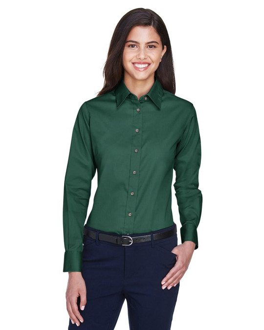 Harriton M500W - Chemise en sergé à manches longues Easy Blend pour dames avec traitement anti-taches