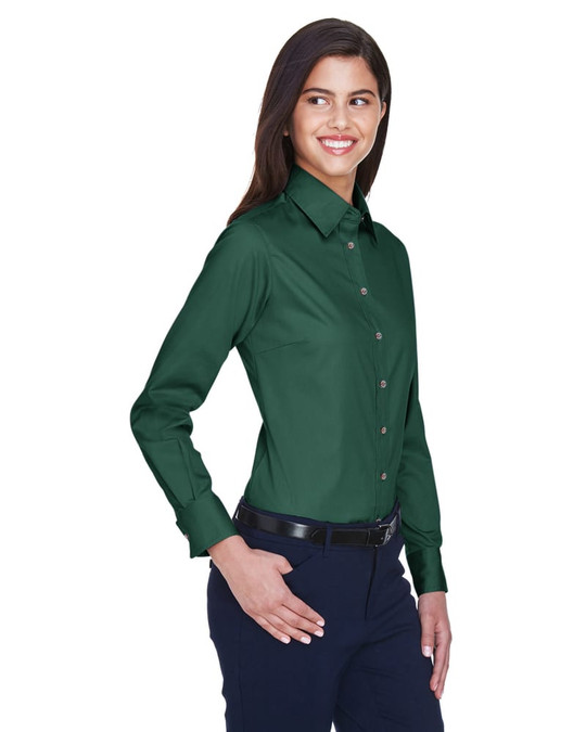 Harriton M500W - Chemise en sergé à manches longues Easy Blend pour dames avec traitement anti-taches