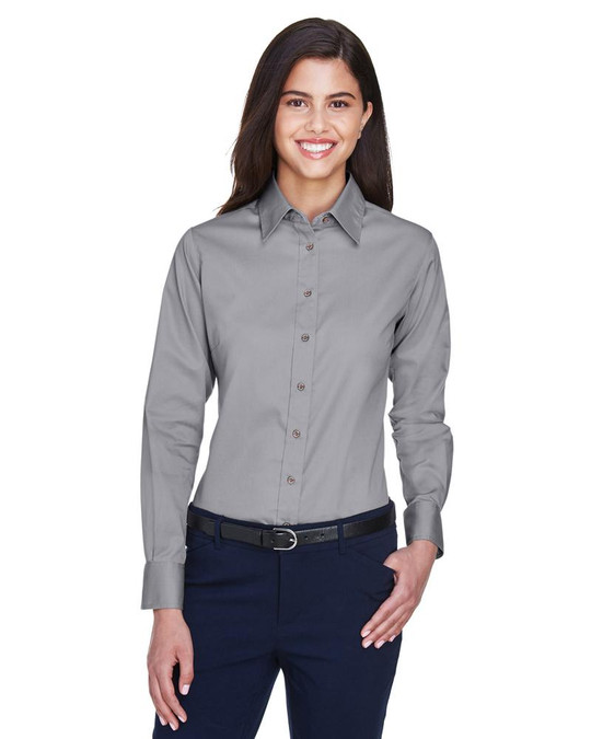 Harriton M500W - Chemise en sergé à manches longues Easy Blend pour dames avec traitement anti-taches