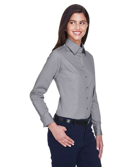 Harriton M500W - Chemise en sergé à manches longues Easy Blend pour dames avec traitement anti-taches