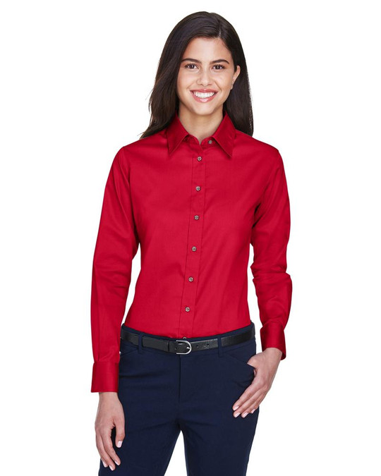 Harriton M500W - Chemise en sergé à manches longues Easy Blend pour dames avec traitement anti-taches