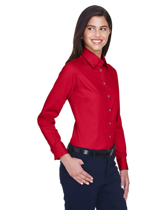 Harriton M500W - Chemise en sergé à manches longues Easy Blend pour dames avec traitement anti-taches
