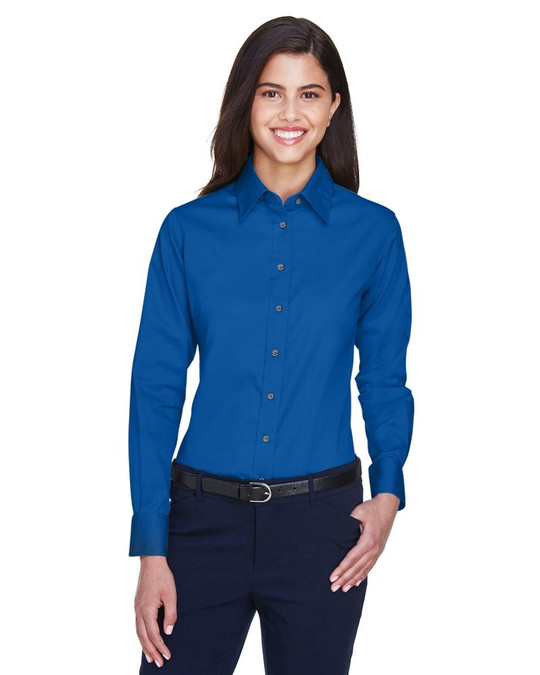 Harriton M500W - Chemise en sergé à manches longues Easy Blend pour dames avec traitement anti-taches
