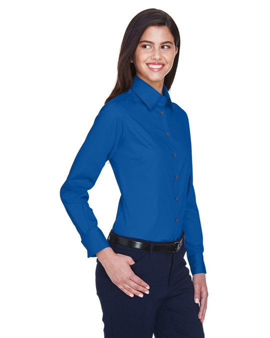 Harriton M500W - Chemise en sergé à manches longues Easy Blend pour dames avec traitement anti-taches