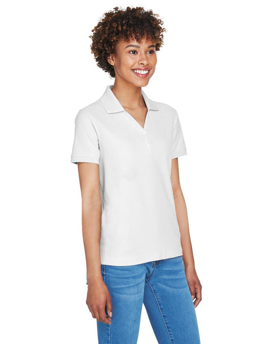 Devon & Jones D100W - Polo à col en Y à manches courtes en Pima pour dames