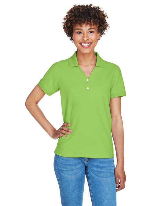 Devon & Jones D100W - Polo de Manga Corta con Cuello en Y para Damas Pima Piqué