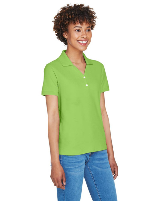 Devon & Jones D100W - Polo de Manga Corta con Cuello en Y para Damas Pima Piqué