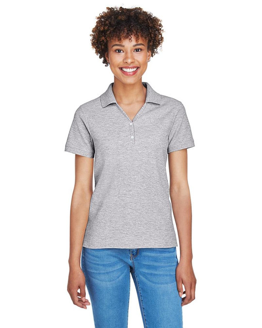 Devon & Jones D100W - Polo à col en Y à manches courtes en Pima pour dames