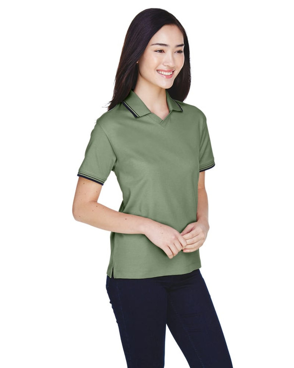 Devon & Jones D140W - Ladies Tipped Perfect Pima Interlock Polo