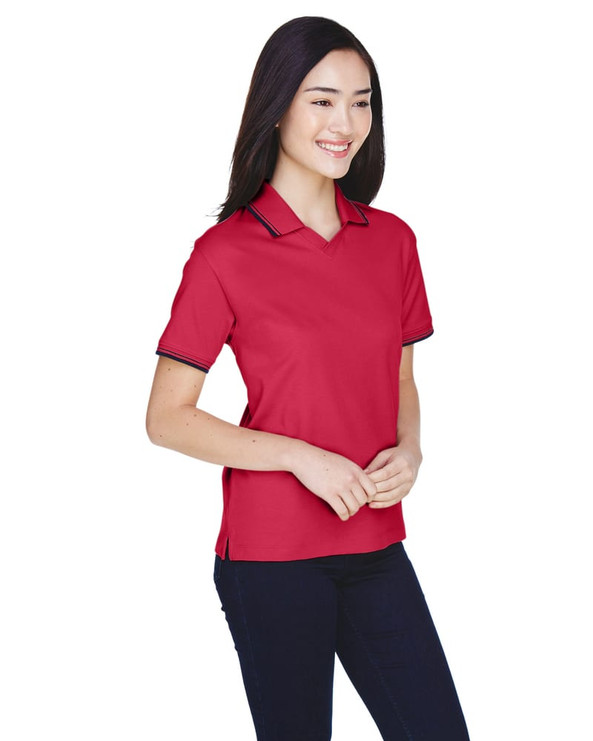 Devon & Jones D140W - Ladies Tipped Perfect Pima Interlock Polo