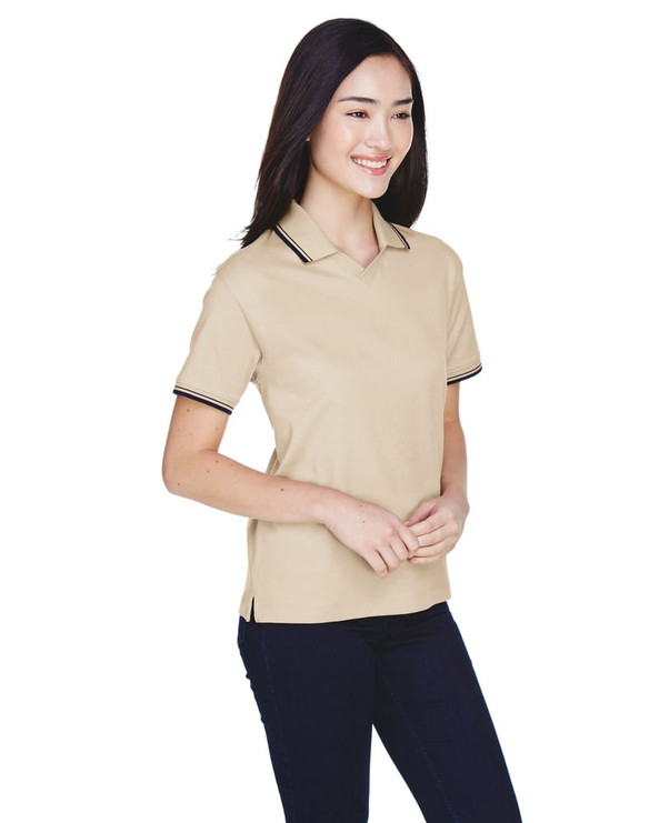 Devon & Jones D140W - Ladies Tipped Perfect Pima Interlock Polo