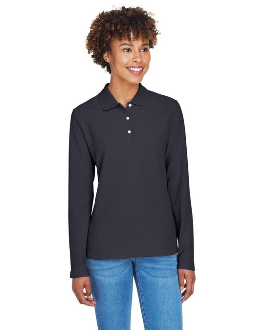 Devon & Jones D110W - Polo de Manga Larga Pima Piqué para Damas