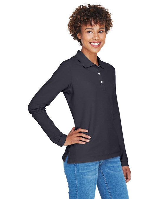 Devon & Jones D110W - Polo de Manga Larga Pima Piqué para Damas