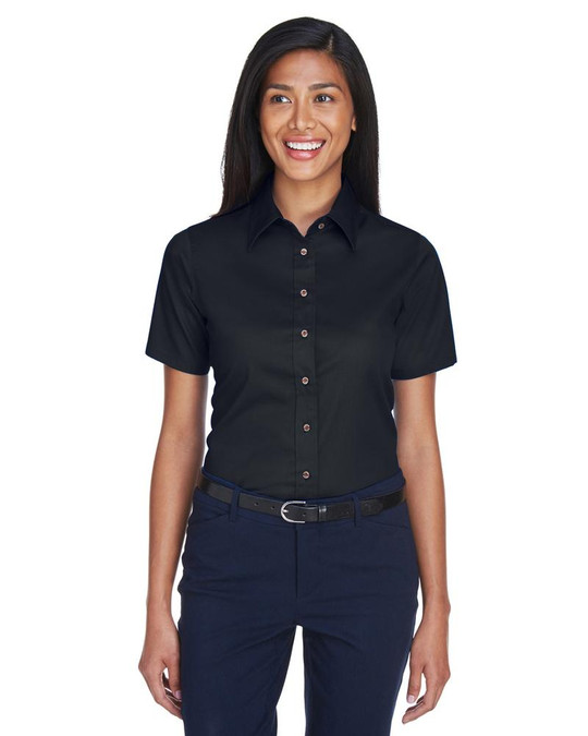 Harriton M500SW - Chemise en sergé à manches courtes Easy Blend pour dames, avec traitement antitaches