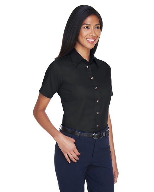 Harriton M500SW - Chemise en sergé à manches courtes Easy Blend pour dames, avec traitement antitaches