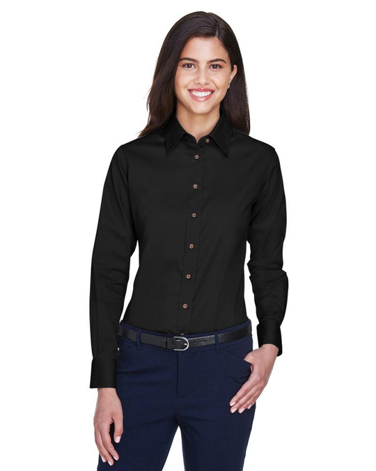 Harriton M500W - Chemise en sergé à manches longues Easy Blend pour dames avec traitement anti-taches