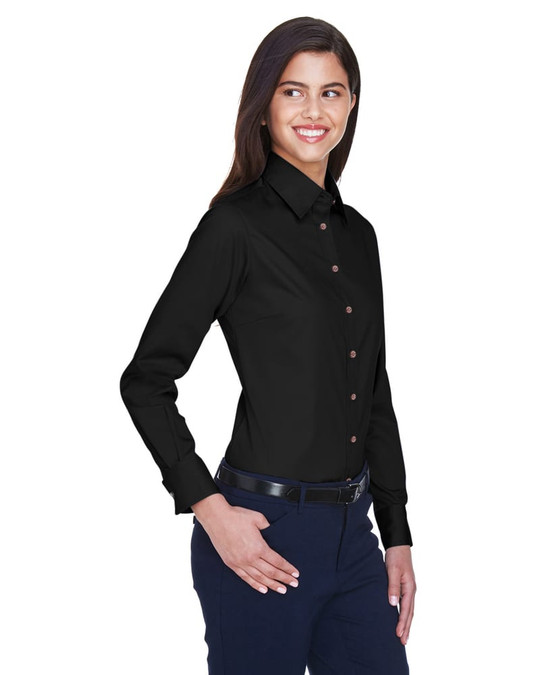 Harriton M500W - Chemise en sergé à manches longues Easy Blend pour dames avec traitement anti-taches