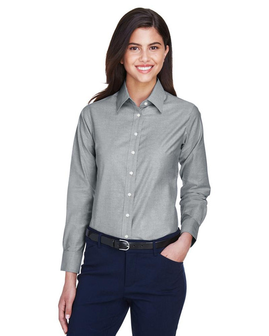 Harriton M600W - Oxford à manches longues pour dames avec traitement antitache