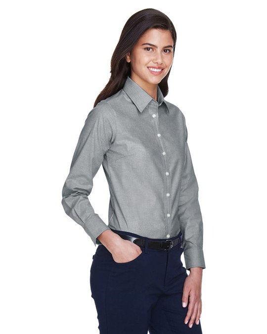 Harriton M600W - Oxford à manches longues pour dames avec traitement antitache