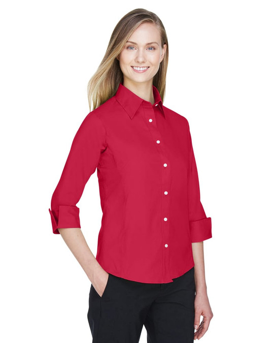Devon & Jones DP625W - Blusa de Popelina Elástica de Manga Tres Cuartos para Dama