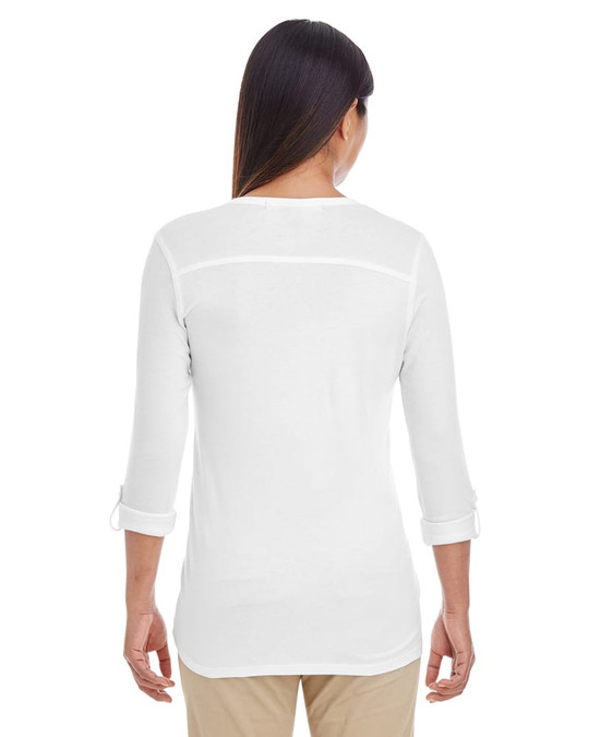 Devon & Jones DP186W - Top de punto con mangas convertibles y escote en Y Perfect Fit para damas