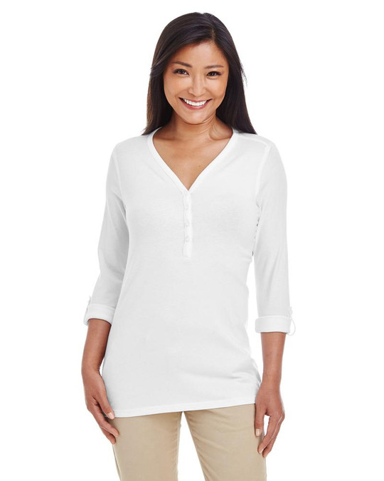 Devon & Jones DP186W - Top de punto con mangas convertibles y escote en Y Perfect Fit para damas