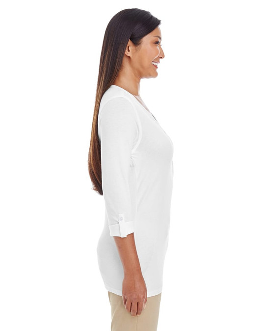 Devon & Jones DP186W - Top de punto con mangas convertibles y escote en Y Perfect Fit para damas