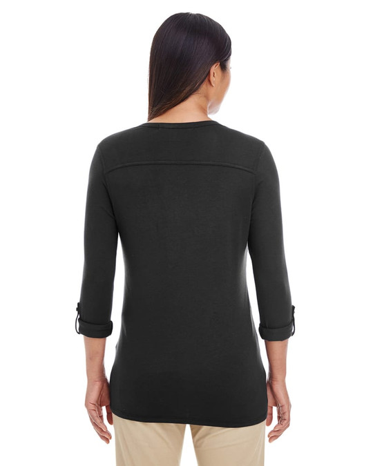 Devon & Jones DP186W - Ladies Perfect Fit  Y-Placket Convertible Sleeve Knit Top
