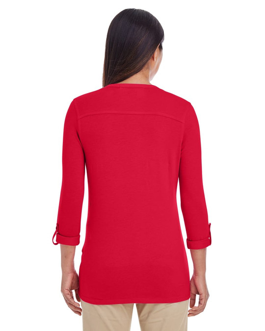 Devon & Jones DP186W - Top de punto con mangas convertibles y escote en Y Perfect Fit para damas