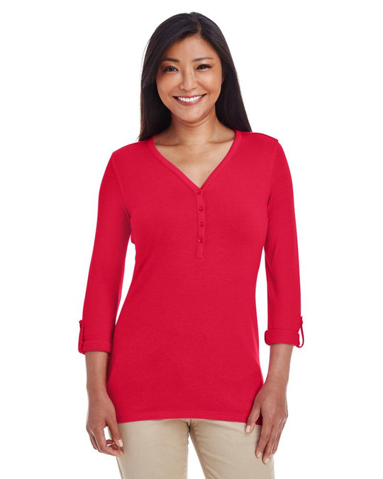 Devon & Jones DP186W - Top de punto con mangas convertibles y escote en Y Perfect Fit para damas
