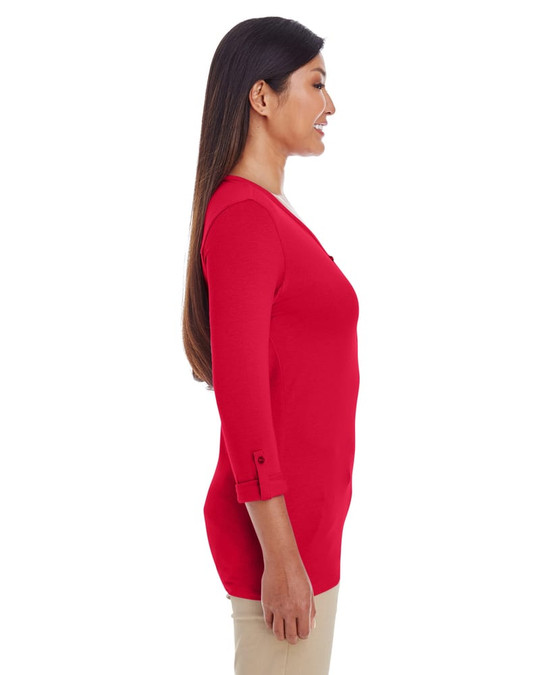 Devon & Jones DP186W - Top de punto con mangas convertibles y escote en Y Perfect Fit para damas