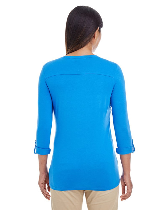 Devon & Jones DP186W - Top de punto con mangas convertibles y escote en Y Perfect Fit para damas