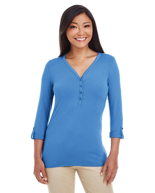 Devon & Jones DP186W - Top de punto con mangas convertibles y escote en Y Perfect Fit para damas