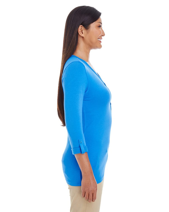 Devon & Jones DP186W - Top de punto con mangas convertibles y escote en Y Perfect Fit para damas