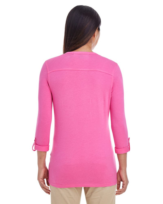 Devon & Jones DP186W - Top de punto con mangas convertibles y escote en Y Perfect Fit para damas
